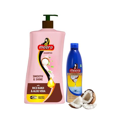 Meera Smooth & Shiny Shampoo 1l + Pure Coconut Hair Oil 600ml Combo ...