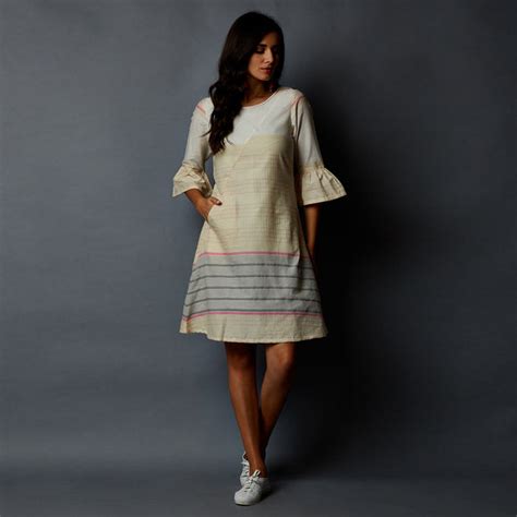 Pleated Bell Sleeve Dress – Indian Dobby