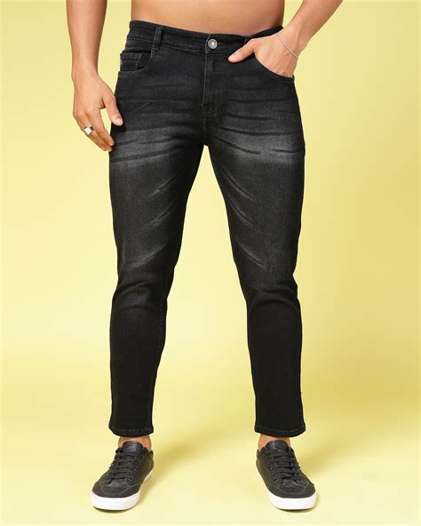 Buy Men's Black Washed Tapered Fit Jeans Online in India at Bewakoof