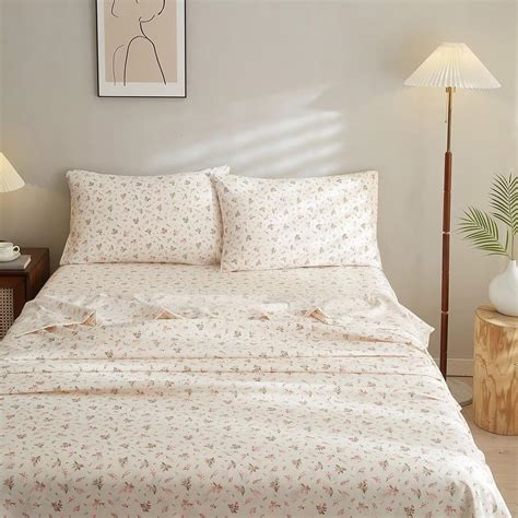 Amazon.com: Queen Sheets Set 4 Pieces Pink Floral Bed Sheets ...