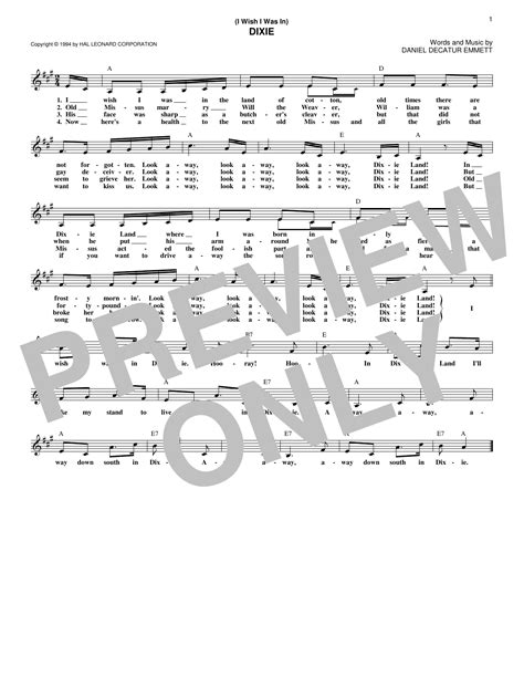 Daniel Decatur Emmett - (I Wish I Was In) Dixie sheet music