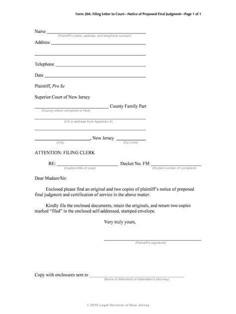 Form 20A Filing Letter to Court - Blank Fillable Template | Fill Out ...