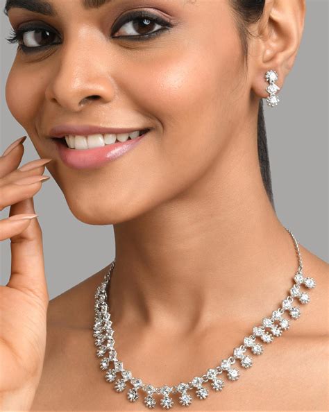 American Diamond Silver Plated Floral Jewellery Set – toniq-fashion