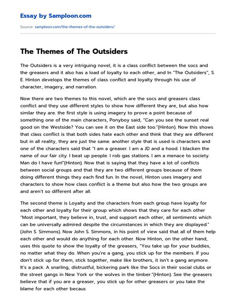 The Themes of The Outsiders Analytical Essay on Samploon.com