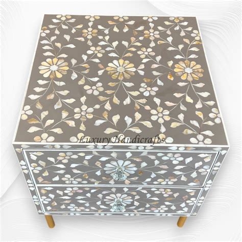 Carl MOP Inlay 2 Drawer Bedside Brownish Grey – Luxury Handicrafts