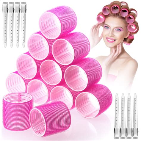 Jumbo Hair Curlers Rollers Set - 24Pcs Self Grip Rollers with Stainless ...