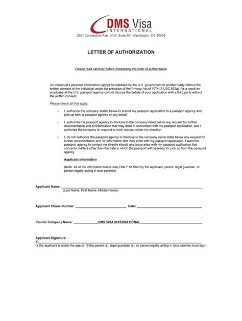 US Passport Application Authorization Letter - Blank Fillable Template ...