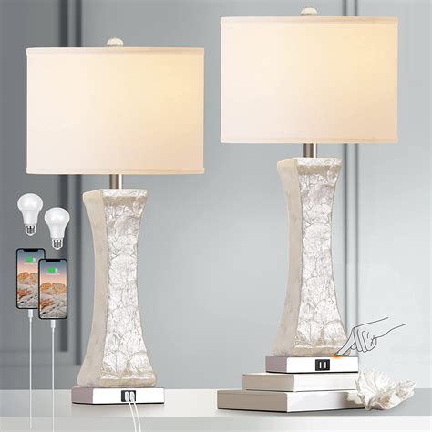 Set of 2 Bedside Lamps Touch Control 3-Way Dimmable Modern Nightstand ...