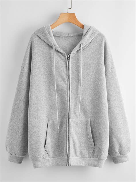 Solid Zip Up Drawstring Hooded Sweatshirt | Sweatshirts women, Outfits ...