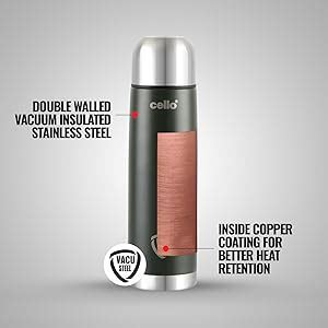 Cello Duro Tuff Steel Series Flip Flask with Jacket | Hot and Cold ...