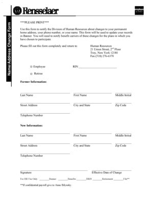 Fillable Online rpi Name/Add re ss Chan ge F orm - rpi Fax Email Print ...