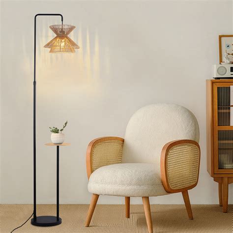Wrought Studio™ 65.19" Black Rattan Tray Table Floor Lamp & Reviews ...