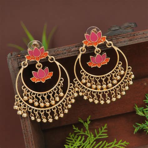 Antique Gold/Silver Plated Dual Coloured Enamel Dangler Earring ...