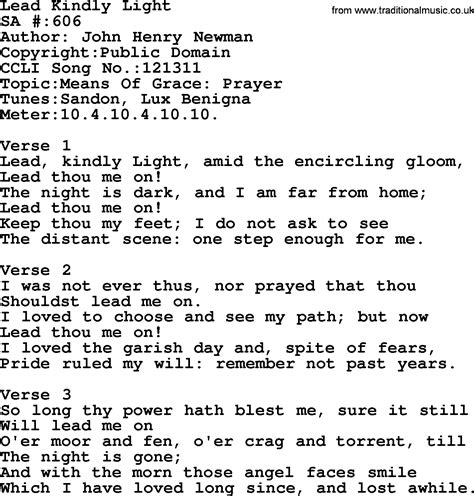 Salvation Army Hymnal Song: Lead Kindly Light, with Lyrics and PDF