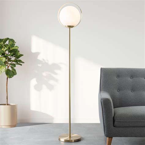 Everly Quinn Halo Frosted Glass Globe 65 inch Tall Floor Lamp | Wayfair