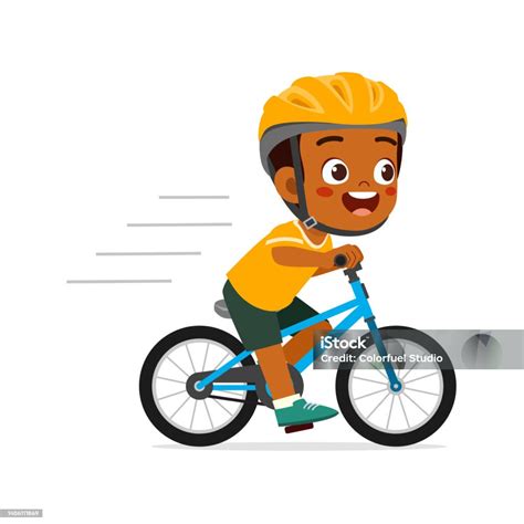 Little Kid Ride Bike And Wear Helmet Stock Illustration - Download ...