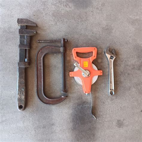 100 ft MEASURING TAPE, 10" CRECENT WRENCH, C-CLAMP AND PIPE WRENCH ...