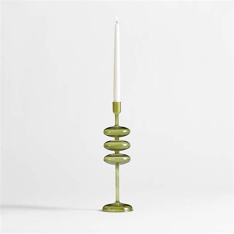 Venezia Large Olive Green Glass Taper Candle Holder + Reviews | Crate ...