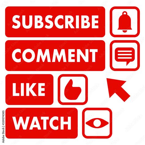 Youtube button subscribe, comment, like, watch. social media button set ...