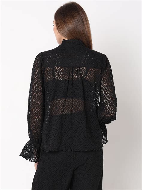 Black Lace Tie-Up Shirt