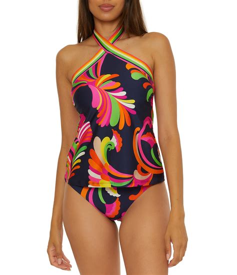 Trina Turk Anniversary Stripe Reversible High Neck Tankini Swim Top ...