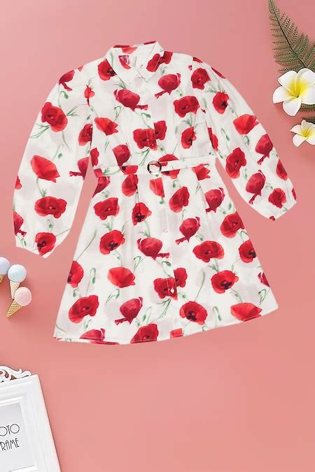 Off White Printed All - Over Knee Length Festive Girls Regular Fit ...