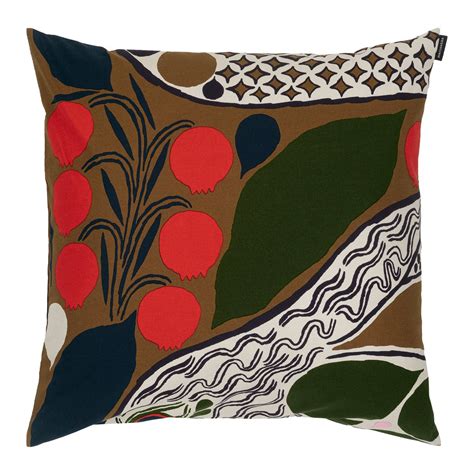 Marimekko Rusakko cushion cover, 50 x 50 cm, brown - dark blue - red ...