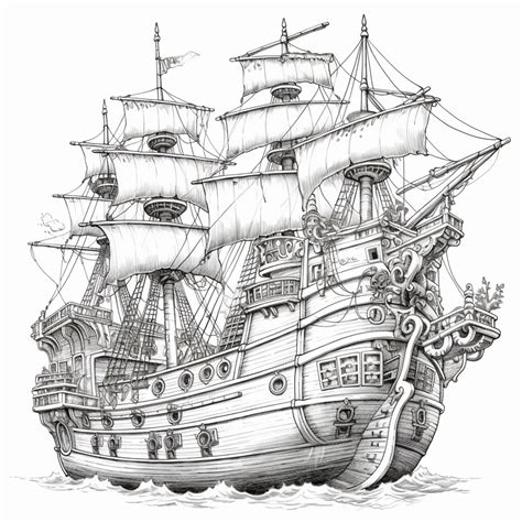 Premium Photo | A drawing of a pirate ship with a large sail generative ai
