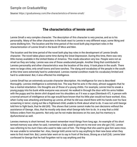 ⇉The characteristics of lennie small Character Analysis Essay Example ...