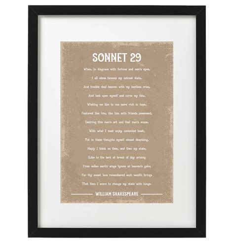 William Shakespeare Sonnet 29 Poem Art Print - Etsy UK