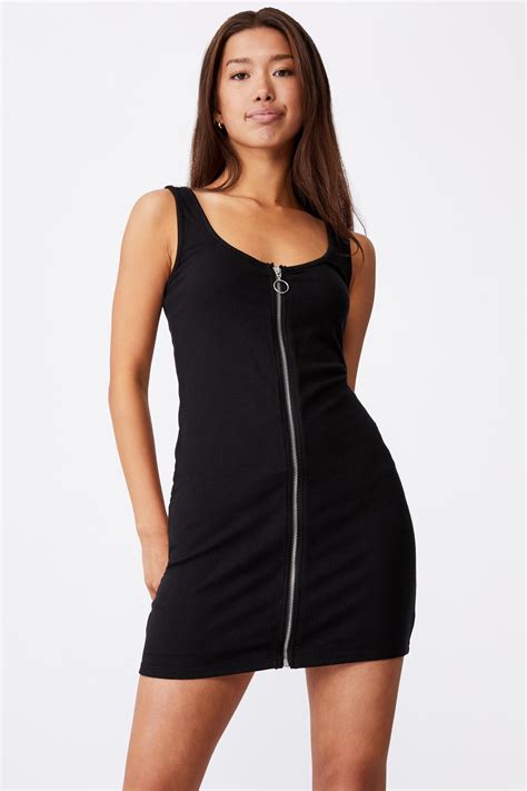 Zipper front dress - black