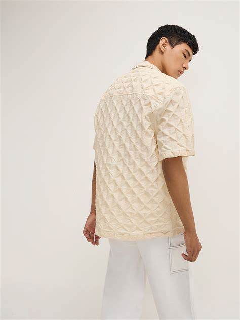 Buy Nuon Light Beige Self-Textured Relaxed-Fit Cotton Shirt from Westside
