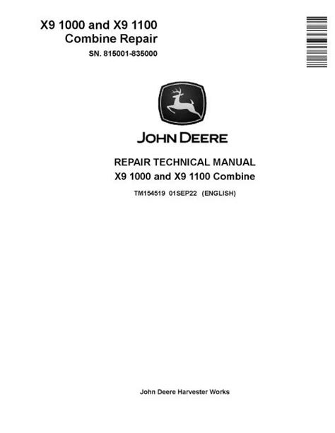 John Deere X9 1000 & X9 1100 Combines Repair Manual PDF TM154519