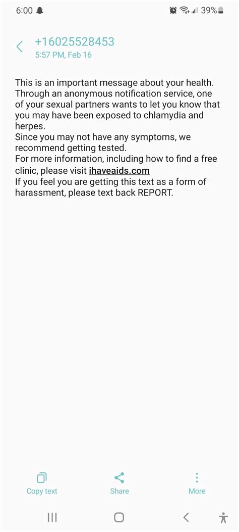 I got a text claiming I contracted STDs from an anonymous person. I've ...
