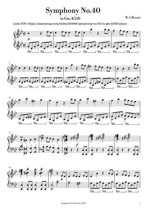 [Sheet] Symphony No.40 in Gm, K550 Piano PDF, hợp âm Piano, mp4/midi