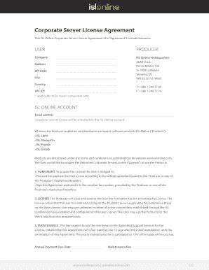 Fillable Online Corporate Server License Agreement - ISL Online Ltd Fax ...