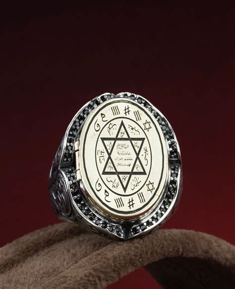 Seal of solomon talisman ring sterling silver green agate handcrafted ...