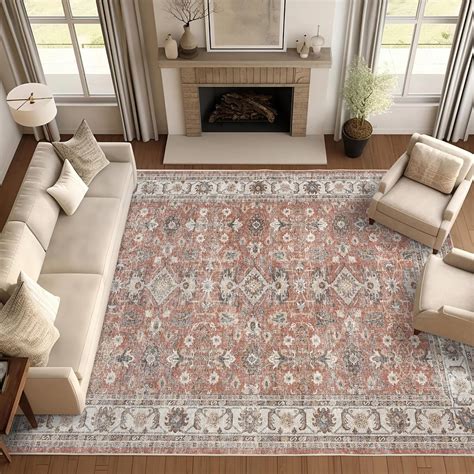 JINCHAN Area Rug 6x9 Hallway Brick Red Vintage Rug Traditional Area Rug ...