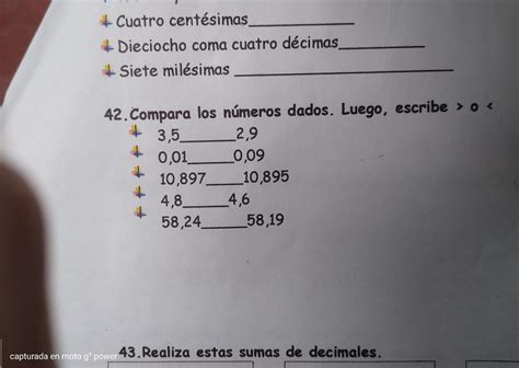 Escribe en números Decimales:treinta y siete coma setecientos sesenta y ...