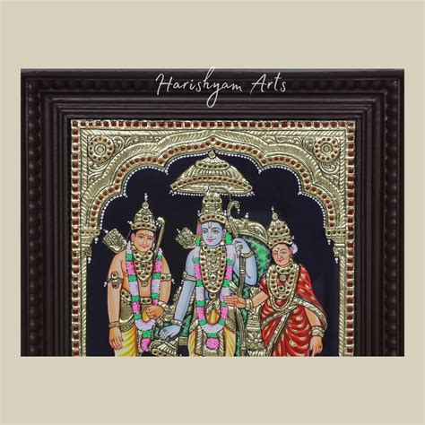 18" Ram, Sita, and Laxman with Devoted Hanuman Tanjore Painting
