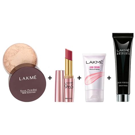 Lakme No Make Up, Make Up Combo - Lumi cream, Primer, Face Powder & Lip ...