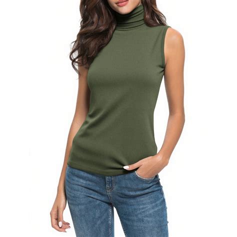 FAHXNVB Women Sleeveless Mock Turtleneck Tank Tops Slim Fit Stretchy ...