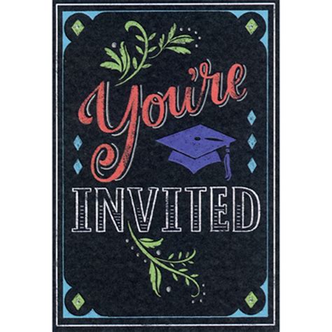 Designer Greetings You're Invited: Blue Cap and Blue Diamonds on Black Package of 8 Graduation ...