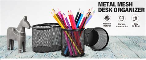 Shuban Metal Mesh Pencil Holder Round Pen Cups For Desk Organizer ...