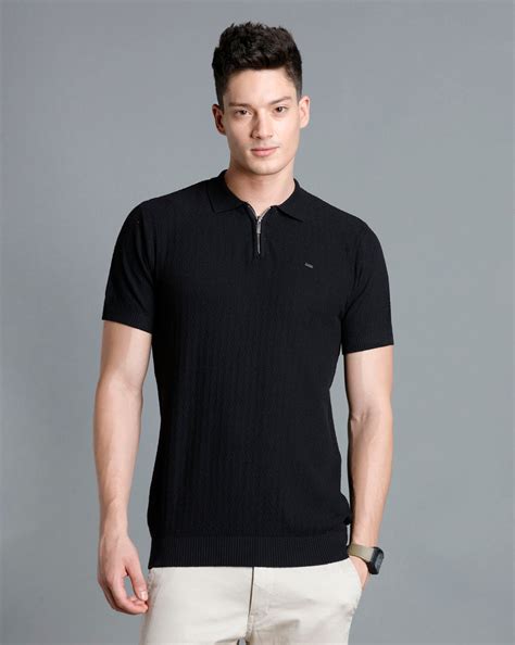 Identiti Black Half Sleeve Solid Slim Fit Cotton Casual Polo T-Shirt F
