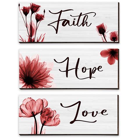 3 Piece Faith Love Hope Wall Decor Elegant Tulip Wooden | Desertcart INDIA