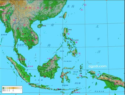 高清东南亚地形图大图_世界地理地图_初高中地理网
