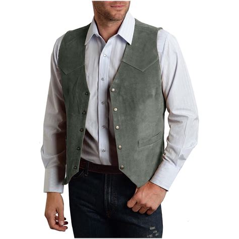KIHOUT Men's Western Cowboy Suit Vest Slim Fit Faux Suede Leather Dress ...
