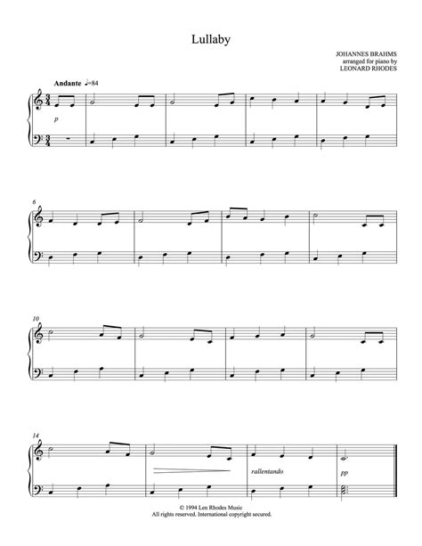 Lullaby, Brahms - easy Piano – Len Rhodes Music