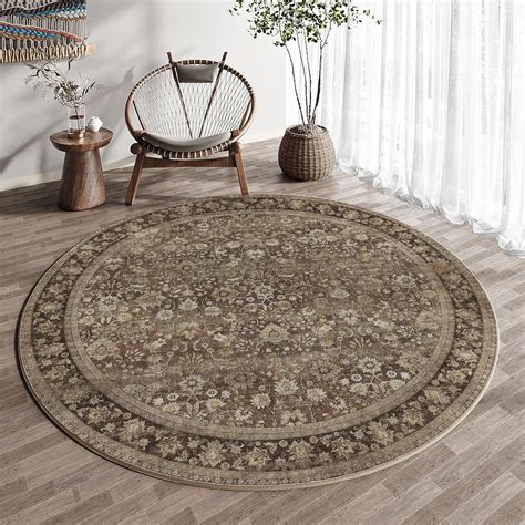 Amazon.com: HUGEAR Round Rug 4ft Entryway Rugs Machine Washable Brown Hallway Area Rug 4x4 Small ...